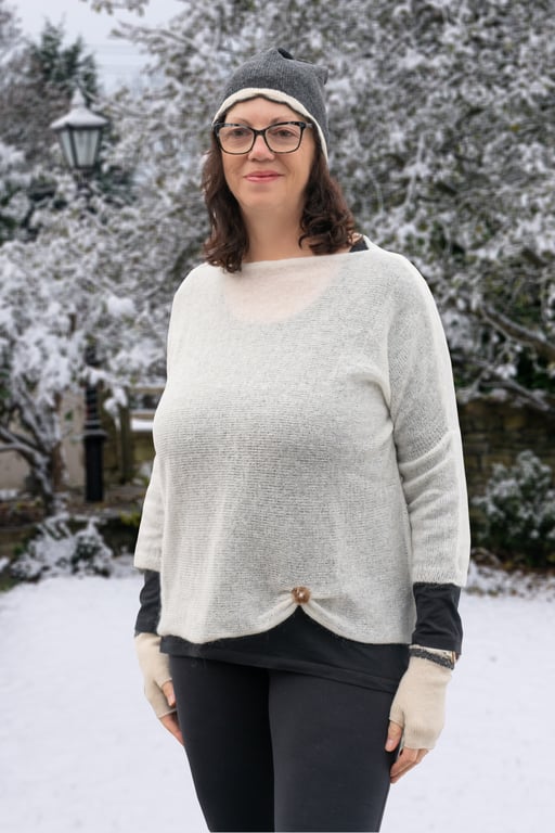 Winter White kid mohair top. Women's Fluffy Sweater. Jumper 