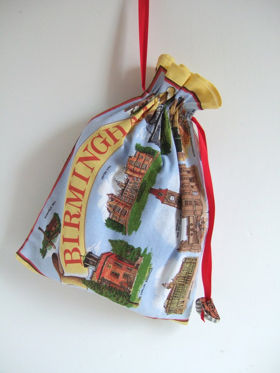 Birmingham City centre vintage teatowel drawstring bag