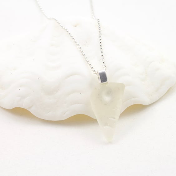 Sea Glass Angel Wing Silver Pendant - White