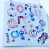 Congratulations Greeting Card,Printed Appliqué Design,Handmade,Handfinished 