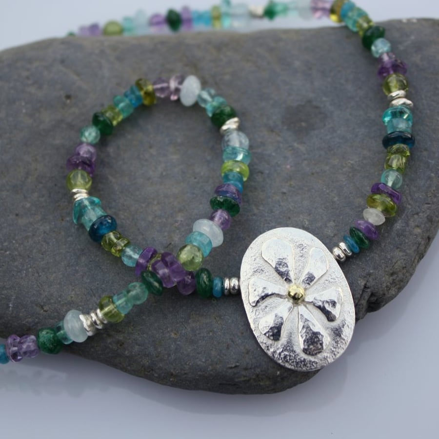 Bloom Necklace , silver and gemstones