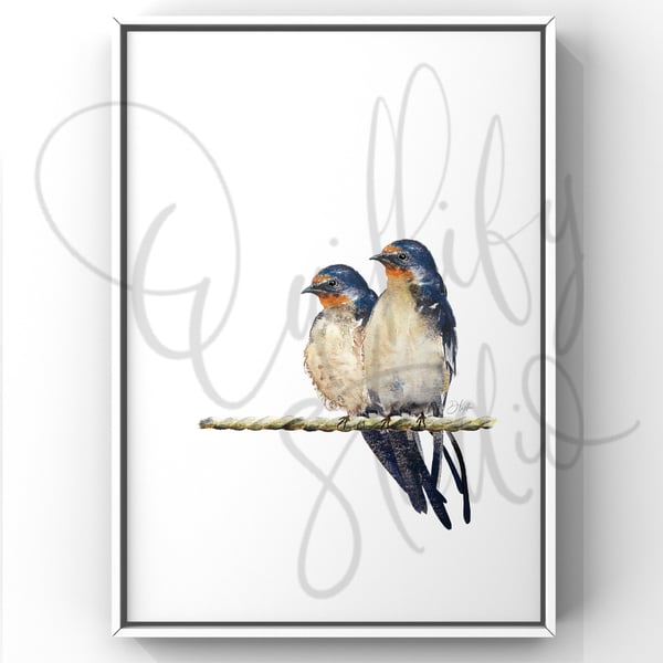 Watercolour Print Swallows Comet And Bo
