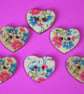 Wooden Heart Buttons Floral Pink Turquoise Yellow 6pk 25x22mm (H24) - Image 1