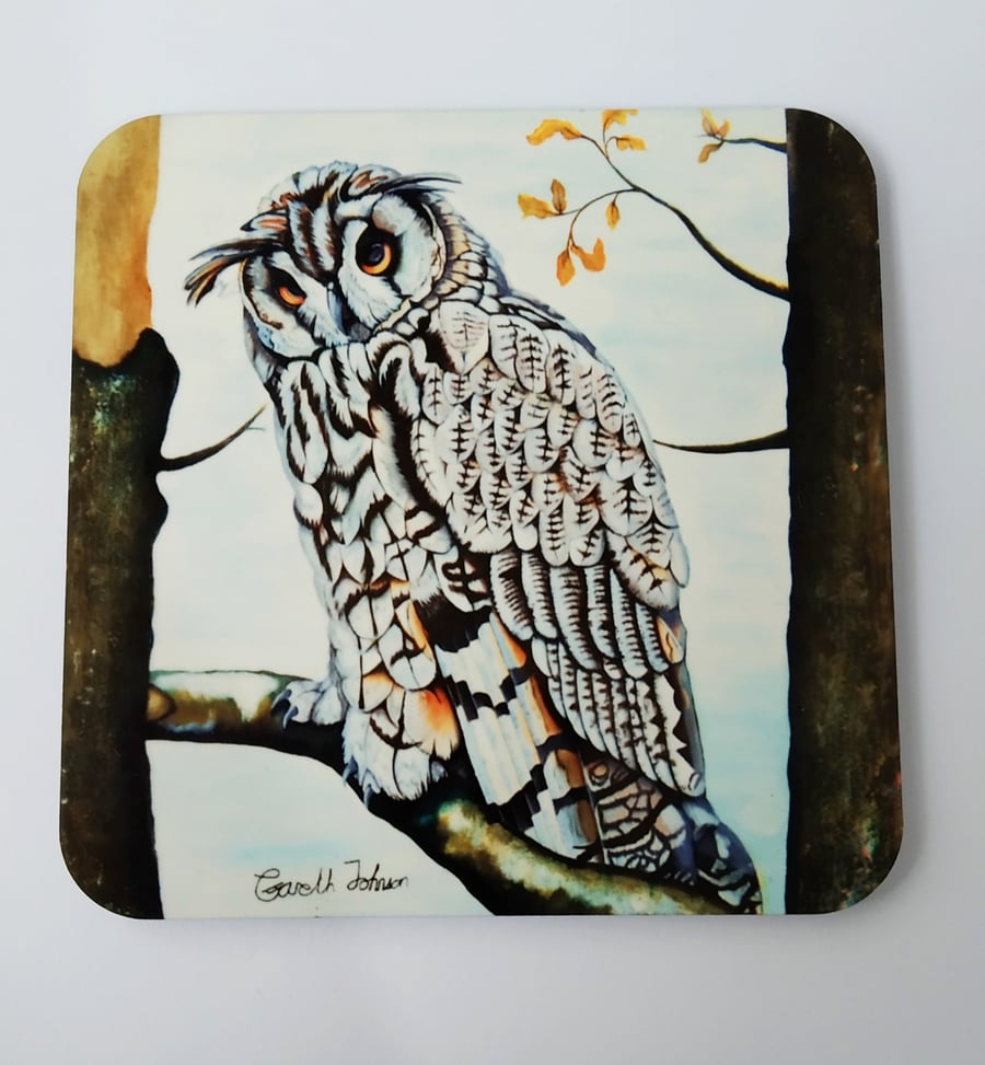 Long eared owl coaster, watercolour, owl coaster, gifts for owl lovers