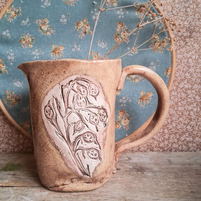Honesty seed head linocut coffee mug ceramic pottery tea cup