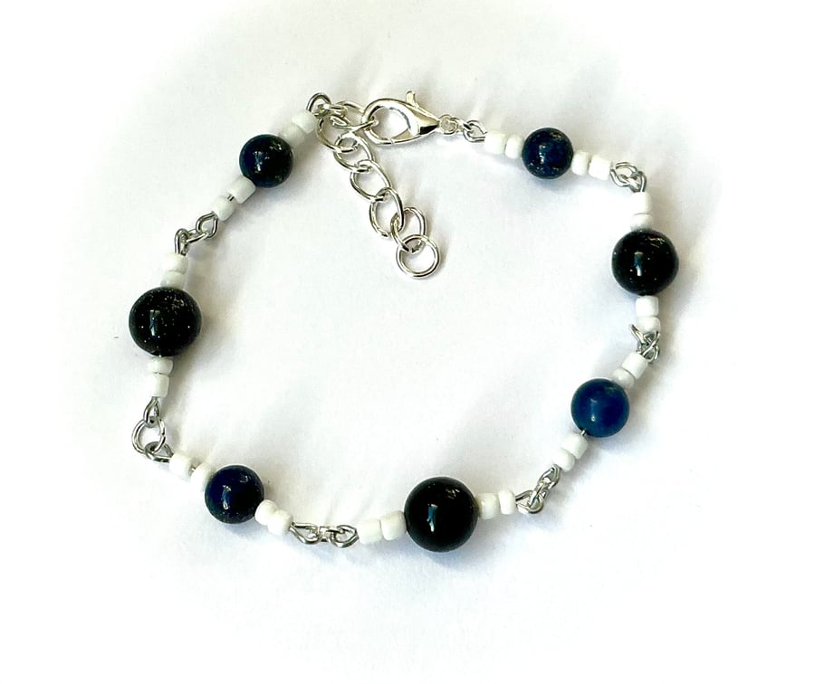Navy Blue Stone Bead Bracelet