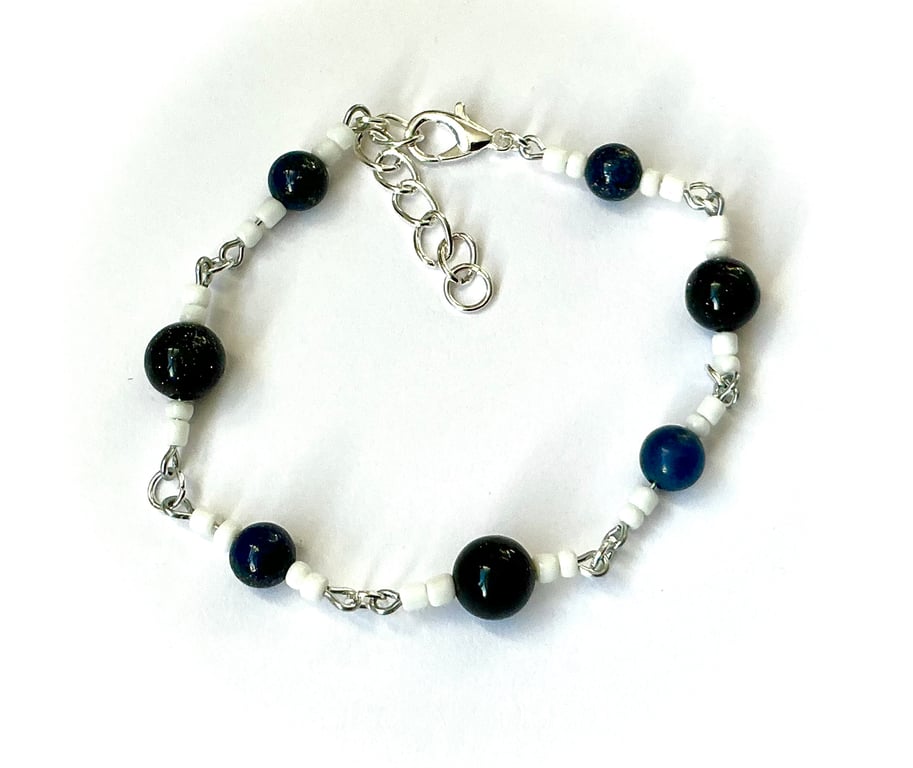 Navy Blue Stone Bead Bracelet