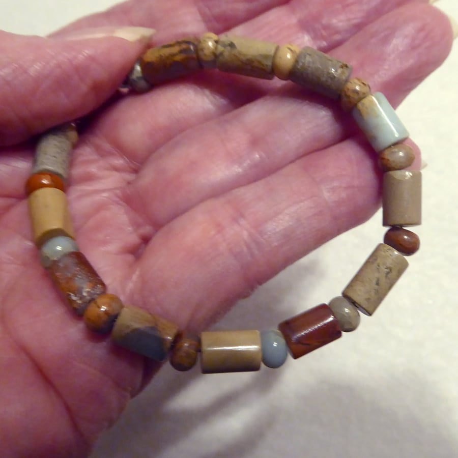 Sterling Silver & "Onyx Marble" (Jasper) Gemstone Bracelet