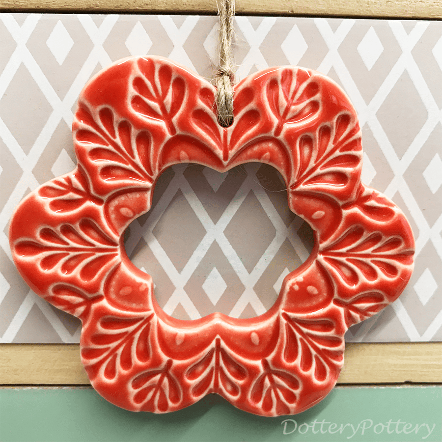 Retro bright Ceramic flower decoration dark orange