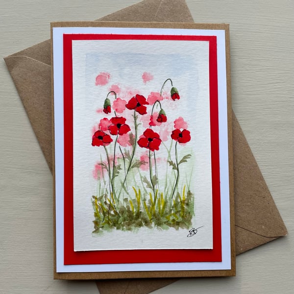 Cards, Greeting card, blank Poppy flowers hand painted original artwork.