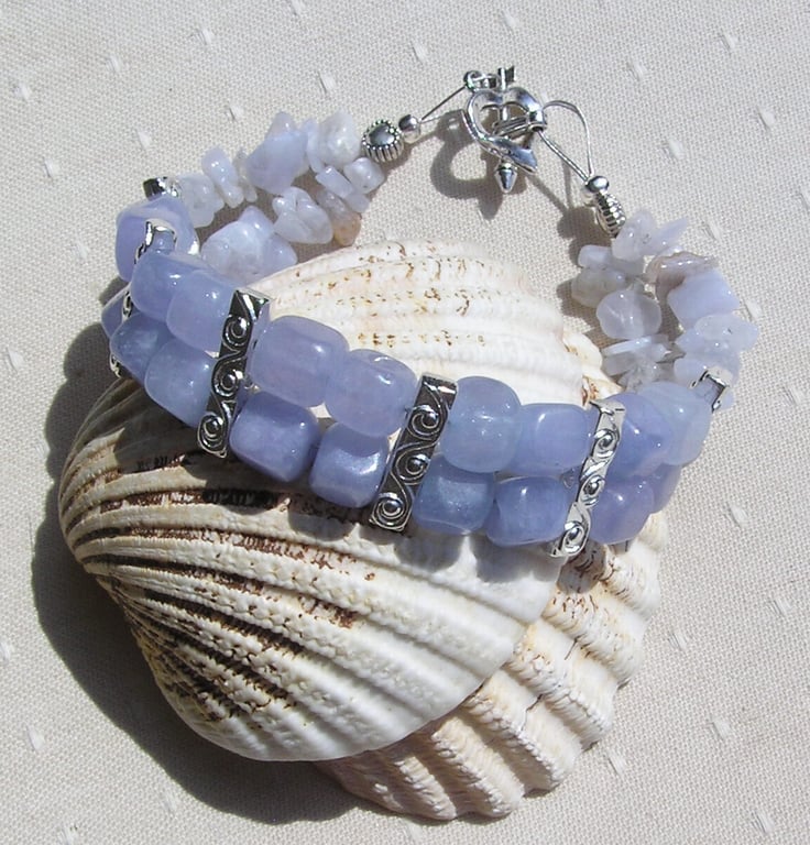 Aquamarine & Blue Lace Agate & Gemstone Crystal Beaded Bracelet