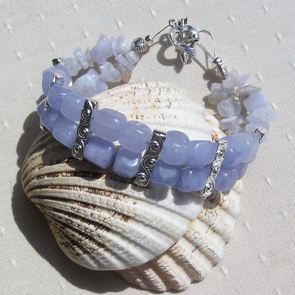 Aquamarine & Blue Lace Agate & Gemstone Crystal Beaded Bracelet