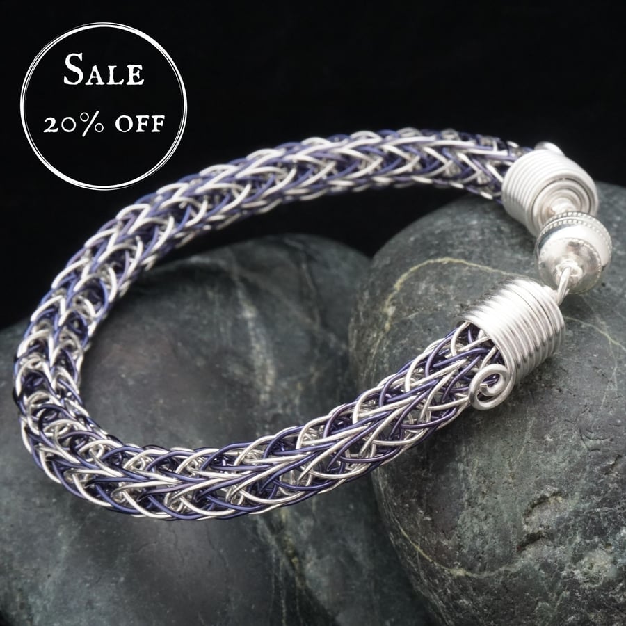 SALE - Silver & Navy Viking Double Knit Bracelet