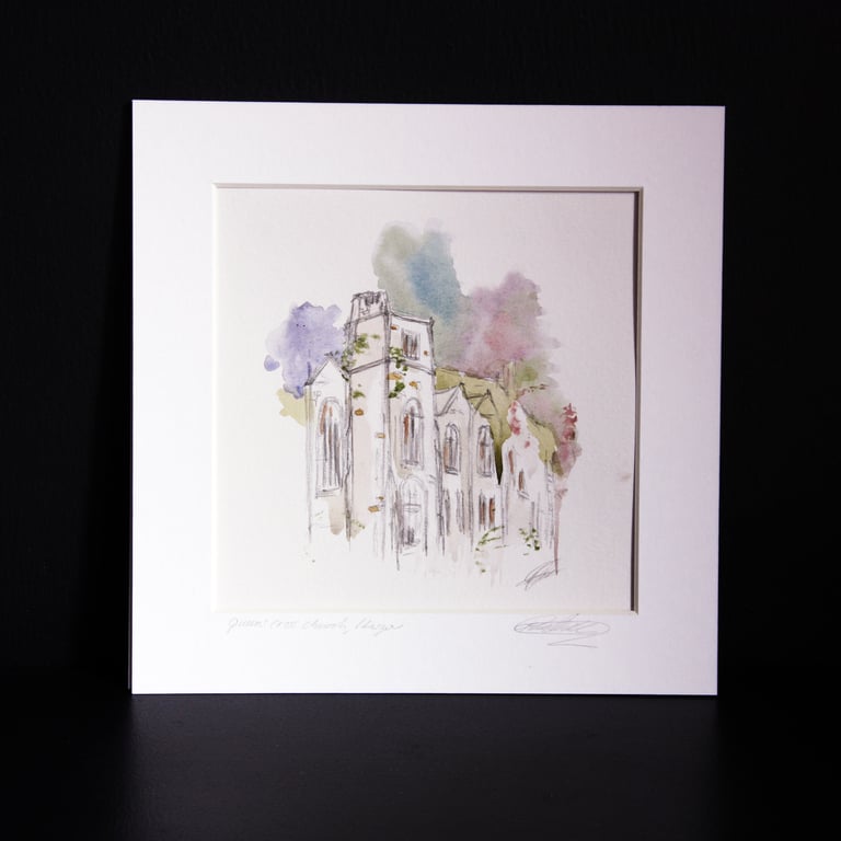 Queens Cross Church, Rennie Mackintosh pencil and watercolour