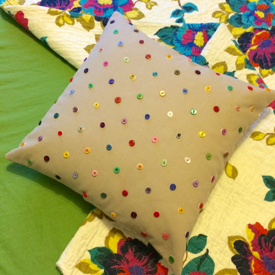 Multicoloured Button Cushion