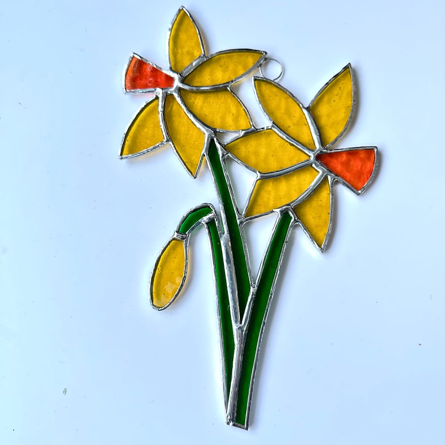 Stained Glass Bunch of Daffodil Suncatcher -  Handmade Decoration 