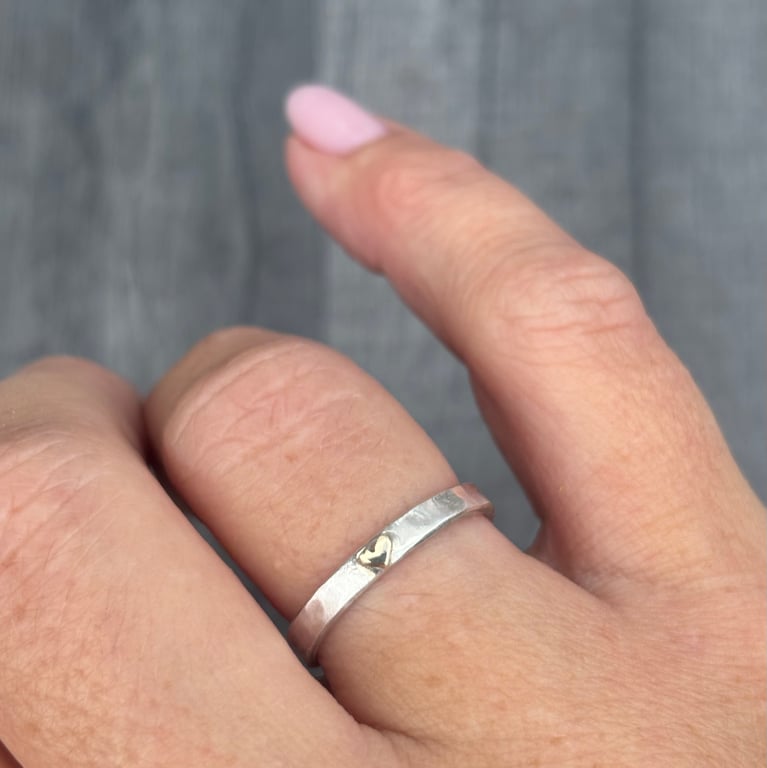 Gold Heart Ring, hammered silver ring, silver and gold ring, heart ring, heart