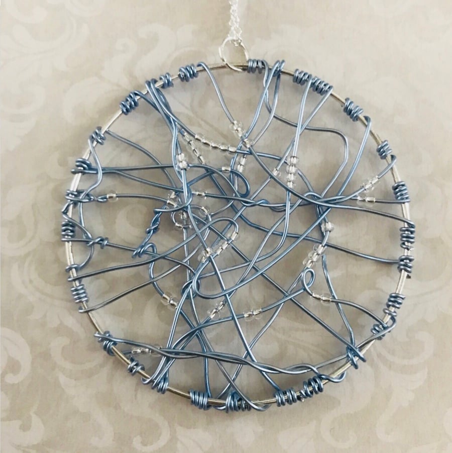 Statement Blue Wire Pendant Necklace 