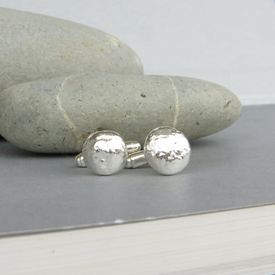 Sterling Silver Cufflinks, Round Pebble Cufflinks, Gift Boxed, Solid Silver   