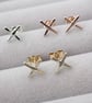 Handmade 9ct yellow, white or rose gold cross kiss stud earrings - Image 1