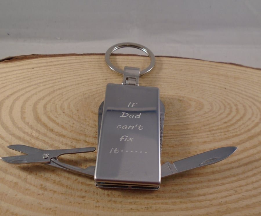 Stainless Steel Engraved 'If Dad Can't Fix It' Multi Tool Keyring