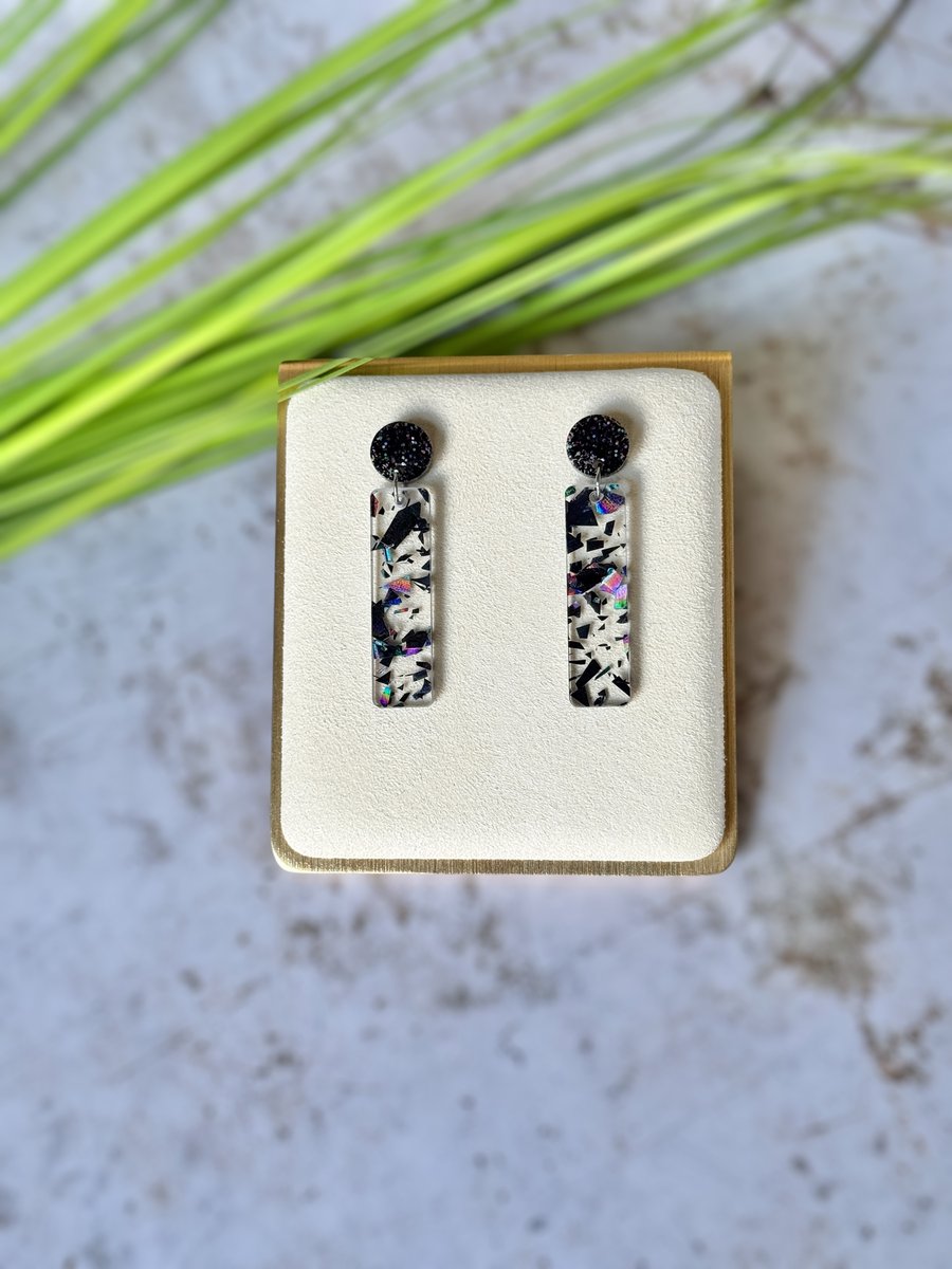 Black Holographic Rectangle Acrylic Earrings