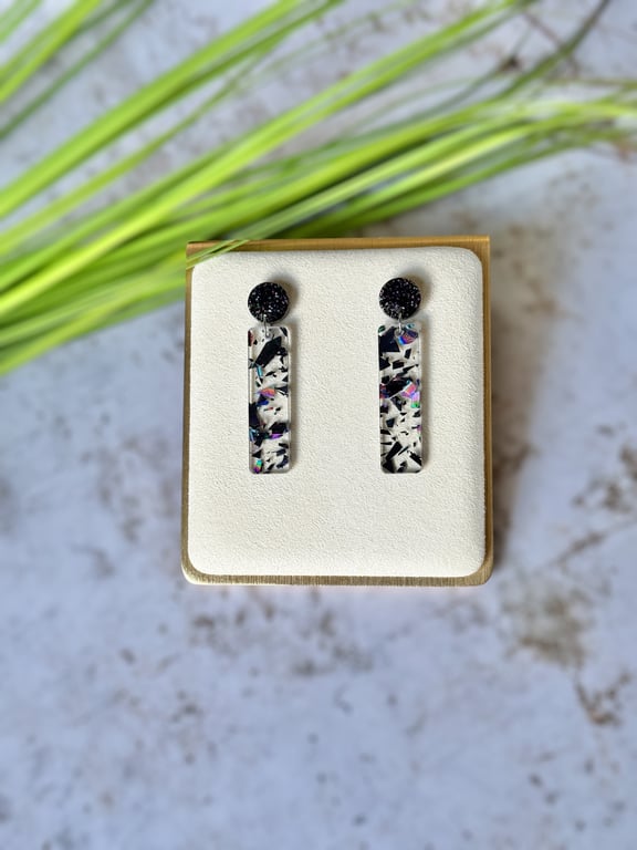 Black Holographic Rectangle Acrylic Earrings
