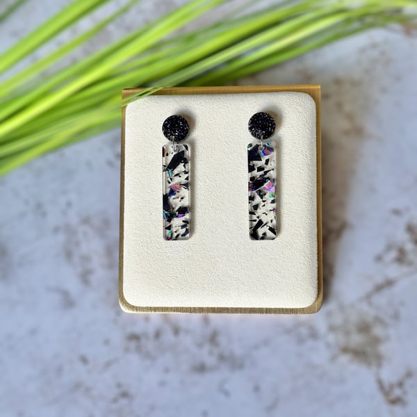 Black Holographic Rectangle Acrylic Earrings