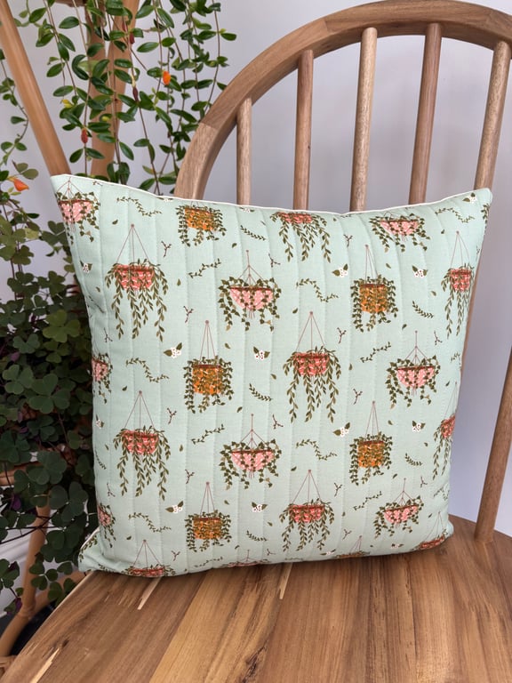 Quilted cushion cover in pretty houseplant print, 36cm x 36cm 