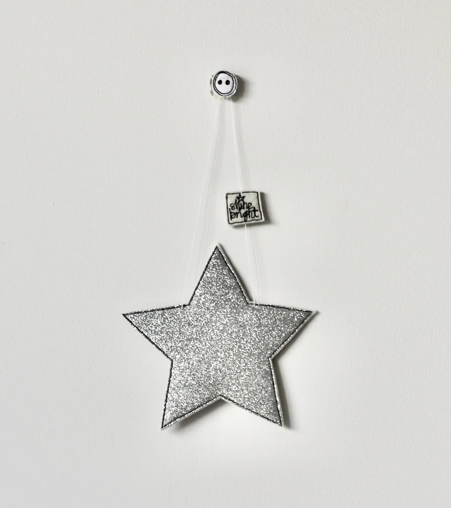 'Shine Bright' - Silver Glittery Star Hanging Decoration