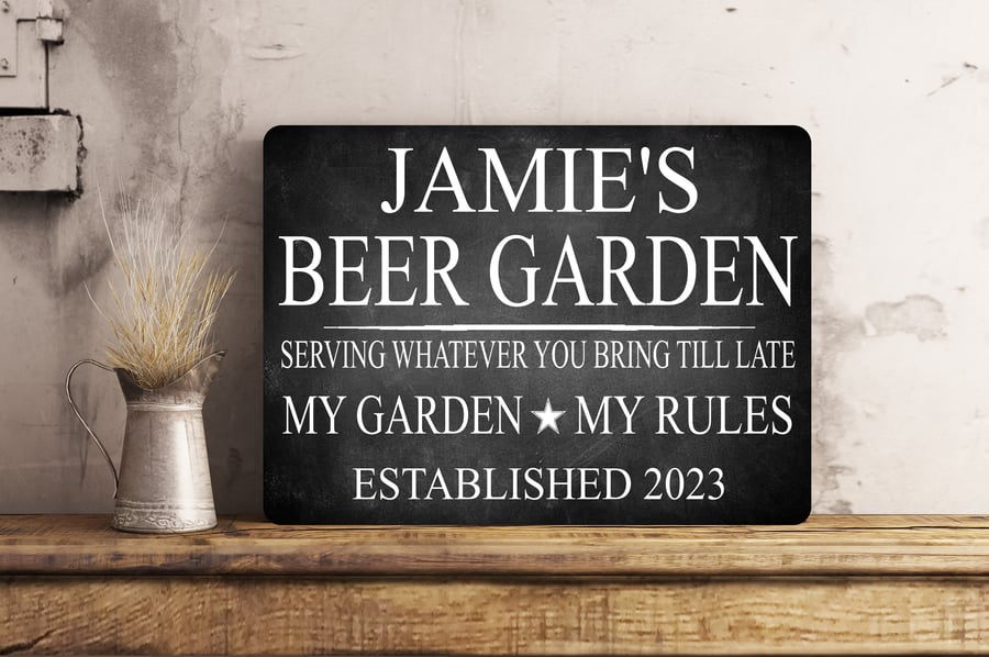 PERSONALISED Chalk Style Beer Garden Metal Wall Sign Gift Present Landlord