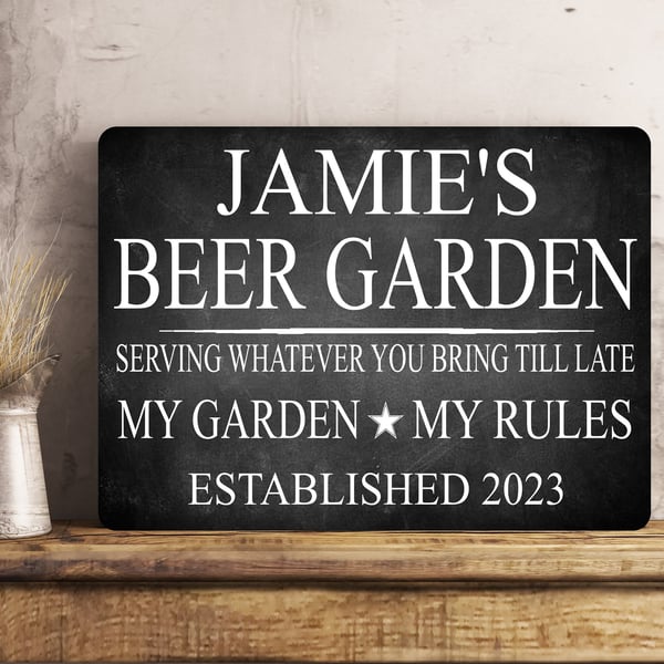 PERSONALISED Chalk Style Beer Garden Metal Wall Sign Gift Present Landlord