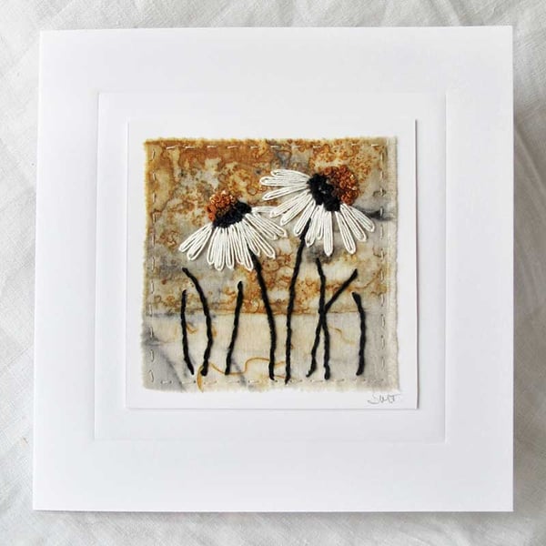 Embroidered Eco Print and Rust Print Card 