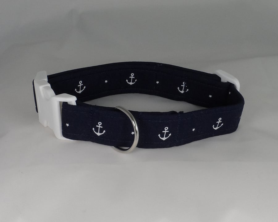 Handmade Summer Fabric Dog Collar - Navy Anchors