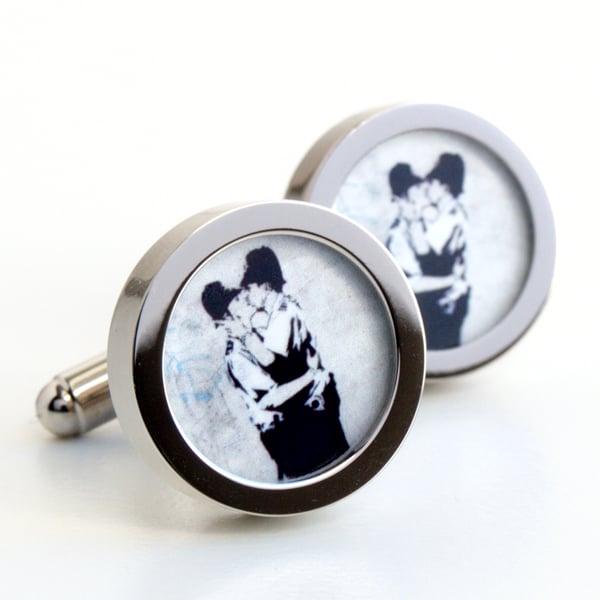 Banksy Cufflinks Police Kissing Street Art