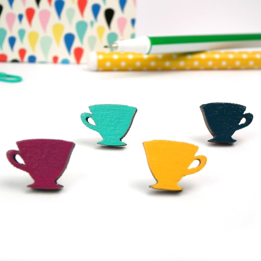 Wooden Tea Cup Stud Earrings