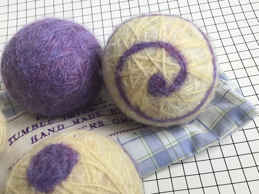 Felted wool tumble dryer balls - lilacs
