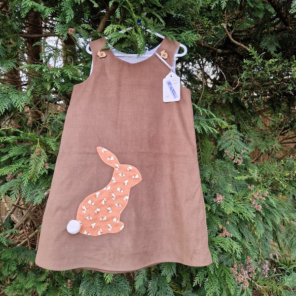 Age: 5-6yr Chocolate Rabbit Applique Needlecord dress