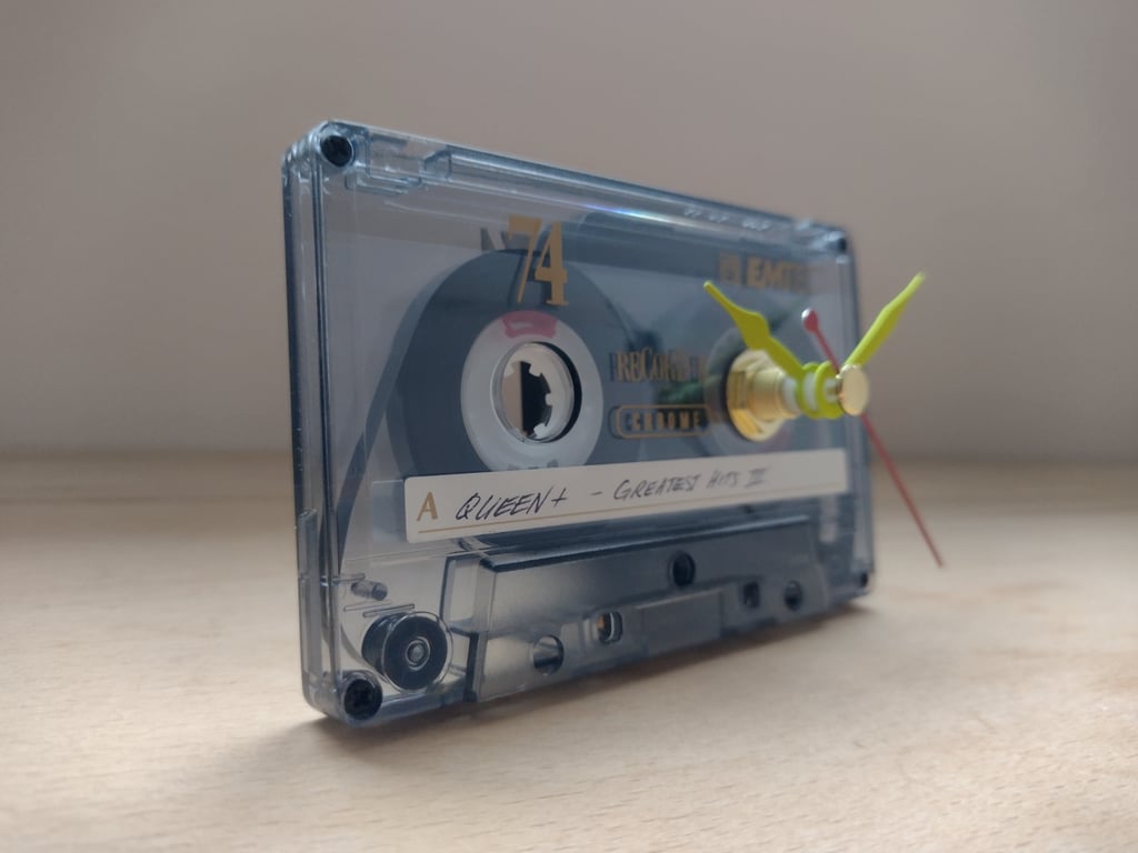 Quirky Desk Clock upcycled from a Vintage Cassette Tape QUEEN