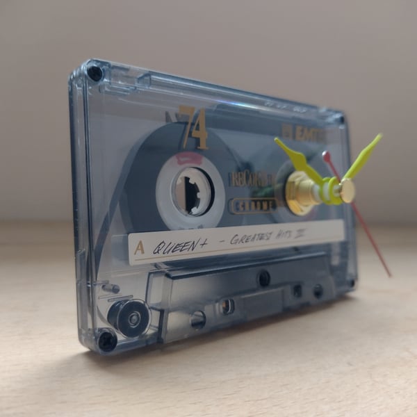 Quirky Desk Clock upcycled from a Vintage Cassette Tape QUEEN
