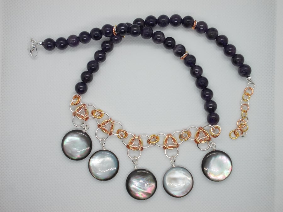 Amethyst and Black shell necklace