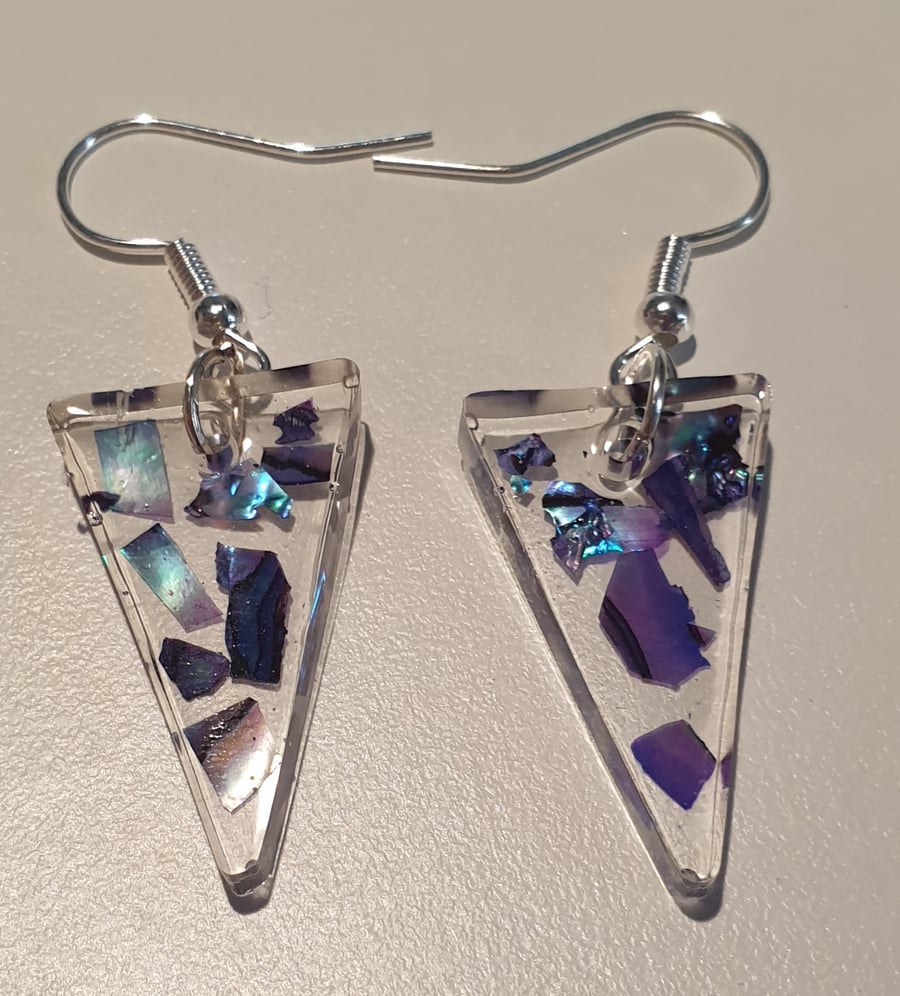Triangle blue mother of pearl resin earrings