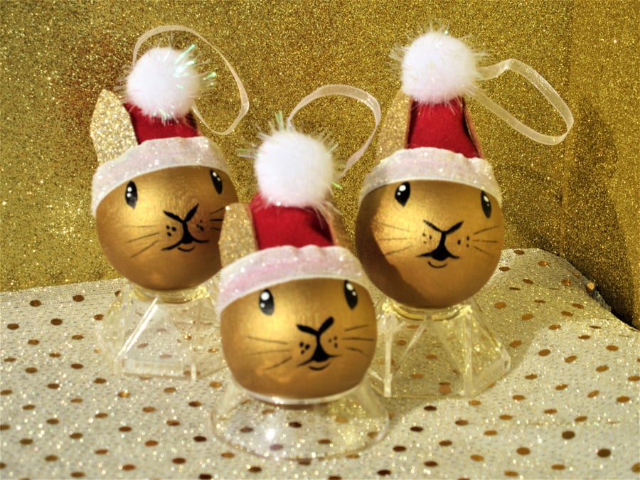 Bunny Rabbit Christmas Tree Baubles Hanging Decoration in Gold Set of 3