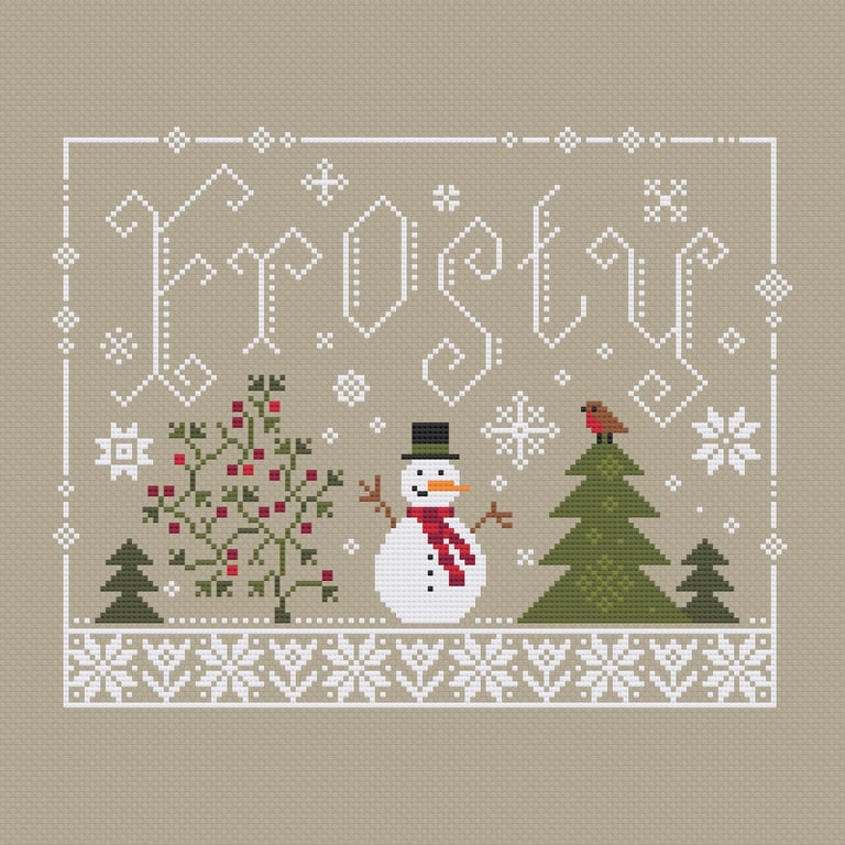 176 - Christmas Snowman Cross Stitch Pattern: Winter Holiday Scene (PDF Chart)