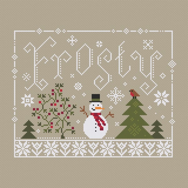 176 - Christmas Snowman Cross Stitch Pattern: Winter Holiday Scene (PDF Chart)