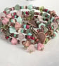 Floral summer beaded flower wrap bracelet with leaf charms - Image 2