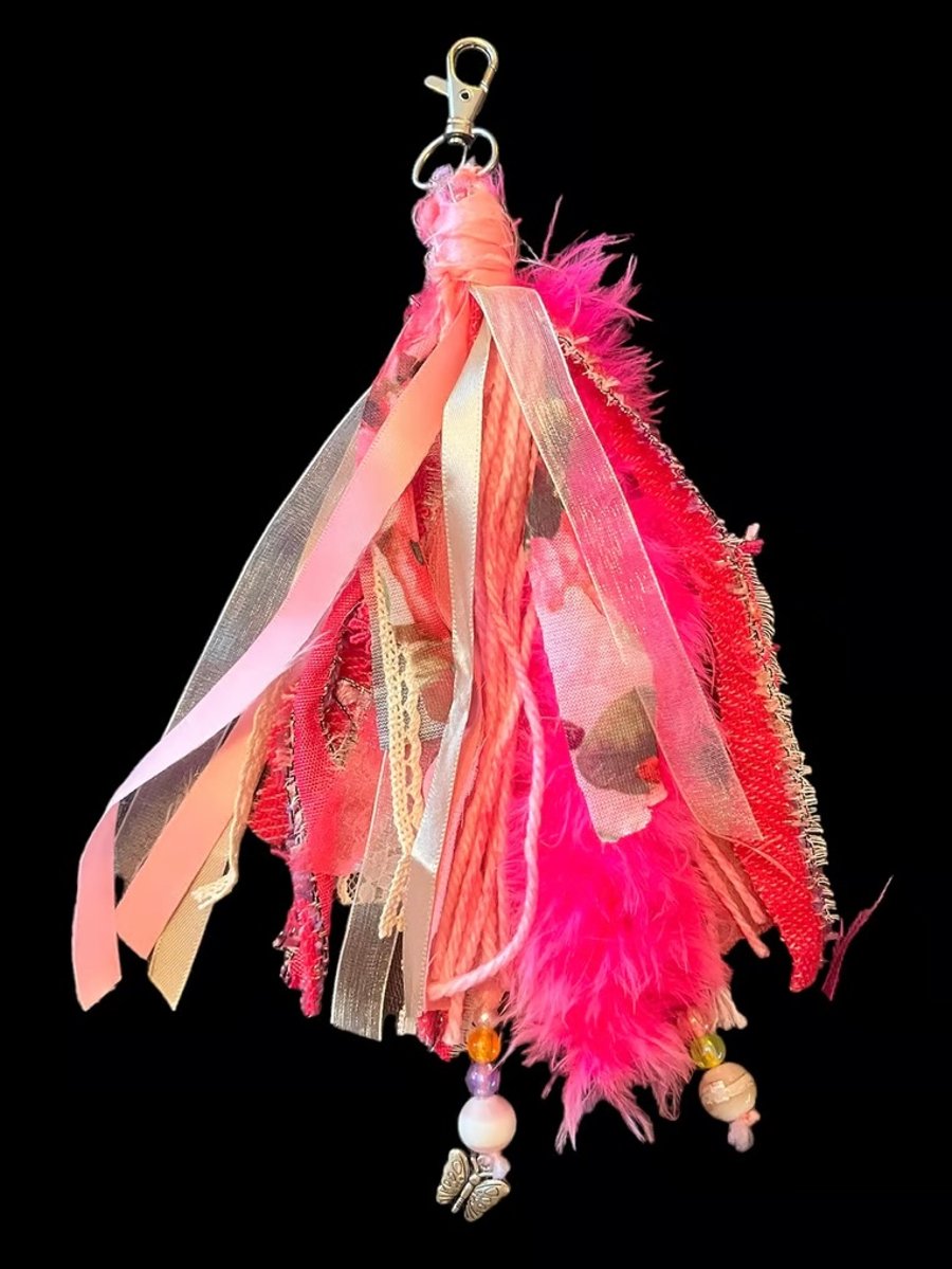 Boho Handbag Tassel, Shabby Chic Tassel Key Ring, Boho Key Ring, Clip On Tassel