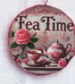 Tea time decoupaged log slice wall decoration. - Image 1