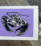 Scottish lobster (lilac, purple) original lino print