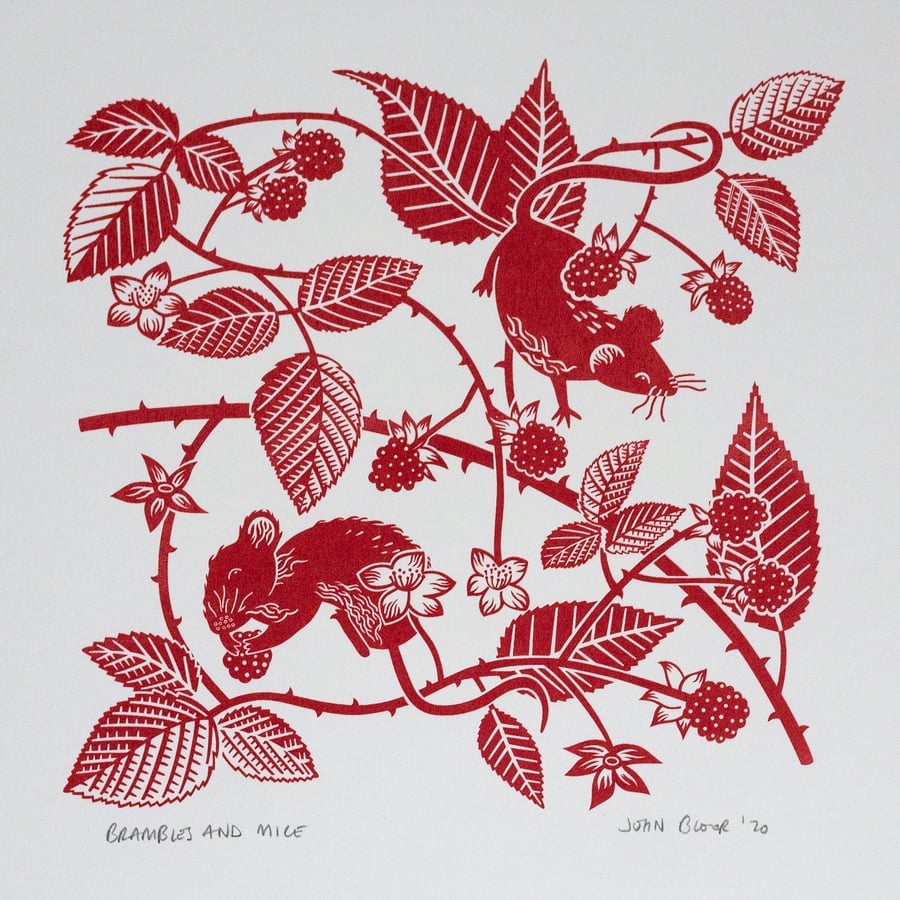 Brambles and Mice hand pulled screen print